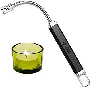 Candle Lighter Electric Arc Lighter Rechargeable USB Lighter with Led Battery Display Windproof Long Neck Lighter for Candles Camping Grill Gas Stoves Cooking Fireworks