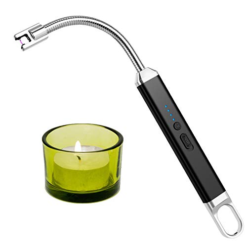 Candle Lighter Electric Arc Lighter Rechargeable USB Lighter with Led Battery Display Windproof Long Neck Lighter for Candles Camping Grill Gas Stoves Cooking Fireworks