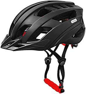 Firsttour Bike Helmets for Men and Women, Mountain Bicycle Helmet with Rear Light and Detachable Visor, Black