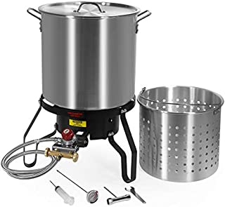 Barton 52 QT All Purpose Aluminum Turkey Fryer Steamer Burner Barbecues Cajun Seafood Bake Pot Large Capacity (52 Quart)