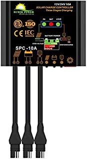 SUNER POWER Upgraded Waterproof 10A Solar Charge Controller - Intelligent12V/24V Solar Panel 10 Amps Battery Regulator