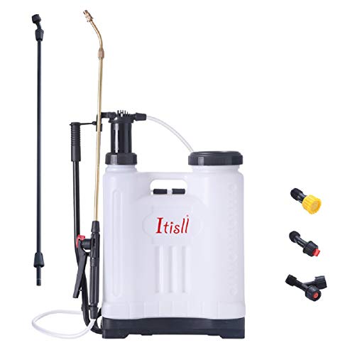 ITISLL 4 Gallon Backpack Sprayer, Leak-Free Pump Sprayer with Telescopic Brass Wand, Durable Polyethylene Wand and 4 Nozzles for Garden and Lawn 15liter (919NK15)