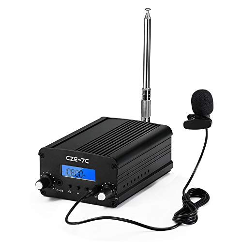 7W/1W FM Transmitter with Mic, FM Transmitter for Church, 76MHZ-108MHZ Radio Stereo Station with Antenna, Clear Stereo Sound Quality and Aluminum Alloy Material for Church School