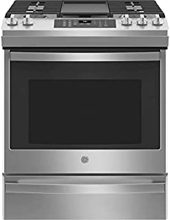 GE JGS760SPSS 30 Inch Slide-In Gas Range with 5 Sealed Burners, 5.3 Cu. Ft. Convection Oven, No Preheat Air Fry, 18,000 BTU Power Boil Burner, ADA Compliant, and Star-K Certified: Stainless Steel