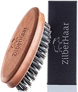 Boar Bristle Pocket Beard Brush by Zilberhaar - Firm Bristle Small Brush - Perfect Grooming Tool for Any Beard or Moustache - Works For Any Beard - Made In Germany