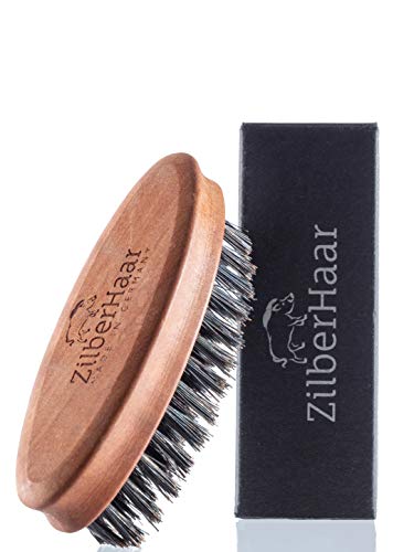 Boar Bristle Pocket Beard Brush by Zilberhaar - Firm Bristle Small Brush - Perfect Grooming Tool for Any Beard or Moustache - Works For Any Beard - Made In Germany