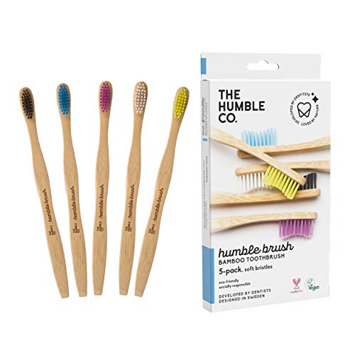 Biodegradable Bamboo Toothbrush by The Humble Co. (5pk) - Eco Friendly Toothbrushes for Sustainable Zero Waste Oral Care, BPA Free Soft Bristle Toothbrush (Soft Bristles)