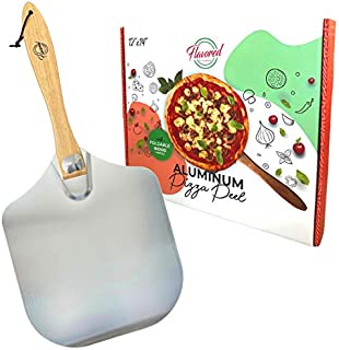 Aluminum Metal Pizza Peel and Foldable Wood Handle to Easily Store, Restaurant Grade 12 x 14 Inch Pizza Paddle, Sturdy Pizza Spatula Turner for Homemade Pizza & Bread Lovers in the Oven or BBQ Grill