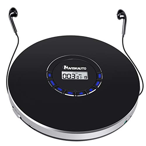 Portable CD Player with Headphones, 2000mAh Rechargeable CD Player for Car with LED Backlit Display, 18 Hours Playing Time, Shockproof, 3.5mm AUX Cable