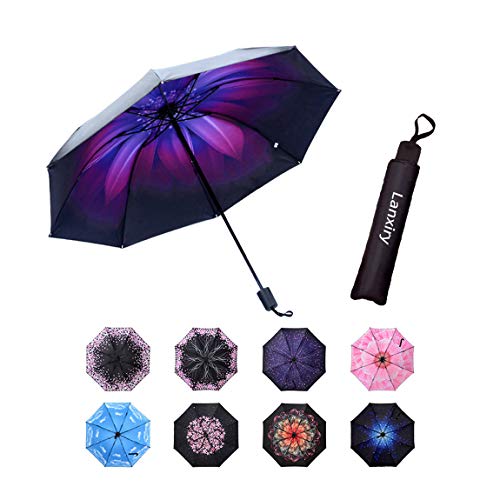 Compact Travel Umbrella,Windproof Waterproof Stick Umbrella Anti-UV Protection Golf Umbrellas (Orchid)