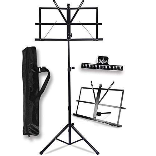 GLEAM Music Stand - 2 in 1 Dual-Use Desktop Book Stand Folding Music Holder with Carrying Bag