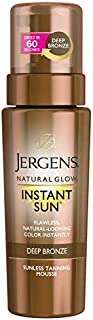 Jergens Natural Glow Instant Sun Body Mousse, Self Tanner for Deep Bronze Tan, Sunless Tanning Body Bronzer, Natural Looking Fake Tan, 6 Ounce