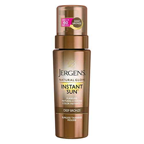 Jergens Natural Glow Instant Sun Body Mousse, Self Tanner for Deep Bronze Tan, Sunless Tanning Body Bronzer, Natural Looking Fake Tan, 6 Ounce