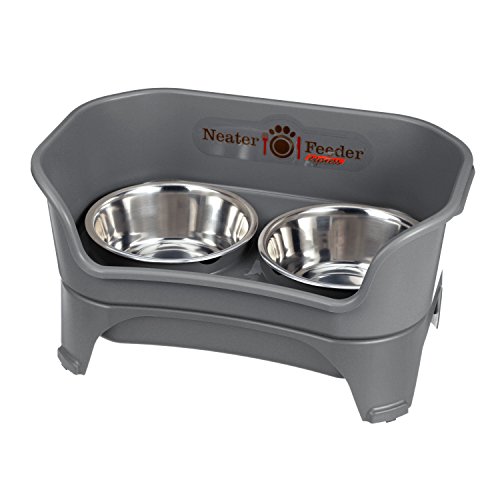 Neater Feeder Express (Medium to Large Dog, Gunmetal) - with Stainless Steel, Drip Proof, No Tip and Non Slip Dog Bowls and Mess Proof Pet Feeder