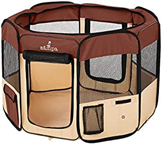 Zampa Portable Foldable Pet playpen Exercise Pen Kennel Carrying Case for Larges Dogs Small Puppies /Cats | Indoor / Outdoor Use | Water Resistant
