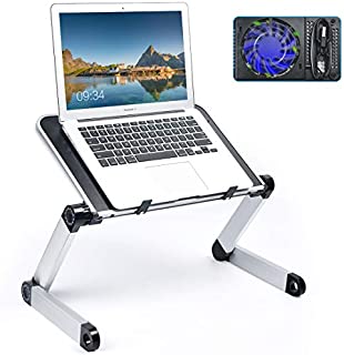 Adjustable Laptop Stand with Cooling Fan, Portable Desk for Lap Lightweight Computer Table Foldable Notebook Riser for Couch Bed Sofa