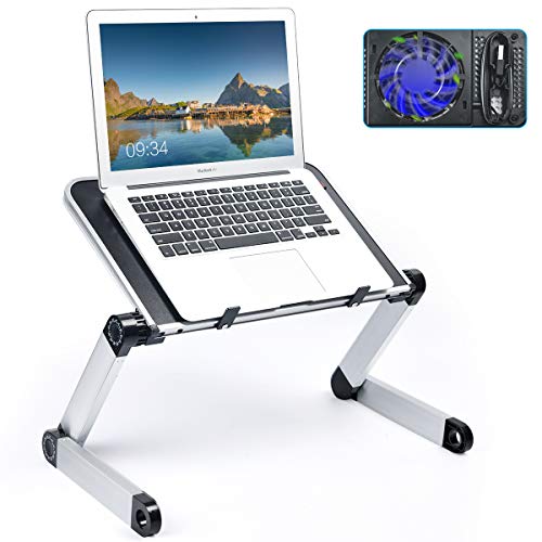 Adjustable Laptop Stand with Cooling Fan, Portable Desk for Lap Lightweight Computer Table Foldable Notebook Riser for Couch Bed Sofa