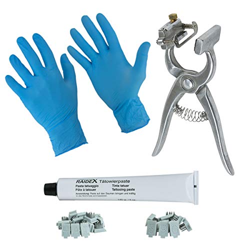 BOCCS Tattoo Kit Standard with Digits & Letters, Nitrile Gloves, and 5oz Paste for Identification of Sheep, Pigs, Goats, Cattle Livestock (0-9 & A-Z, Black)