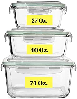 Extra Large Glass Food Storage Containers with Airtight Lid 6 Pc [3 containers with lids] Microwave/Oven/Freezer & Dishwasher Safe. BPA/PVC Free X-Large/Large/Medium Size Reusable Square container set