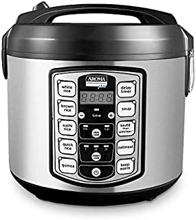 Aroma Housewares ARC-5000SB Digital Rice, Food Steamer, Slow, Grain Cooker, Stainless Exterior/Nonstick Pot, 10-cup uncooked/20-cup cooked/4QT, Silver, Black