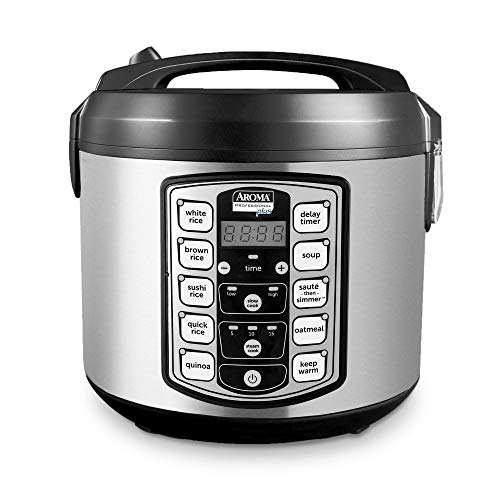 Aroma Housewares ARC-5000SB Digital Rice, Food Steamer, Slow, Grain Cooker, Stainless Exterior/Nonstick Pot, 10-cup uncooked/20-cup cooked/4QT, Silver, Black