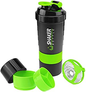 VIGIND Protein Shaker Bottle - Sports Water Bottle - Non Slip 3 Layer Twist Off 3oz Cups with Pill Tray - Leak Proof Shake Bottle Mixer- Protein Powder 16 oz Shake Cup with Storage