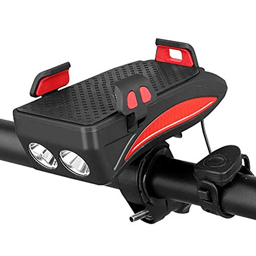 Dymoly Bicycle Headlight USB Rechargeable 4 in 1 Multifunction Bike Light with Mobile Phone Stand 4000 MAH Power Bank 130 dB Speaker Bicycle Lights IPX65 Waterproof Bike Headlight for Android ISO