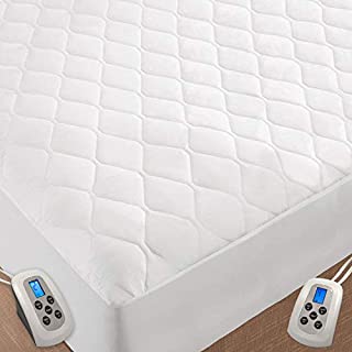 Queen Quilted Heated Mattress Pad, Electric Blanket with Sensor-Safe Over Heat Protect,Dual Temperature Dual Control,Matching and Fitted Bed Skirt,Fits up to 18'' Deep Pocket,Washable (White)