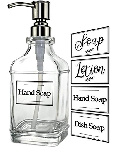 JASAI Antique Design 18Oz Soap Dispenser with Jumbo Rust Proof 304 Stainless Steel Pump, Refillable Hand Soap Dispenser with 6Pcs Clear Stickers, Premium Kitchen & Bathroom Soap Dispenser