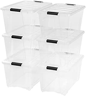 IRIS USA TB Clear Plastic Storage Bin Tote Organizing Container with Durable Lid and Secure Latching Buckles, 53 Qt, 6 Count