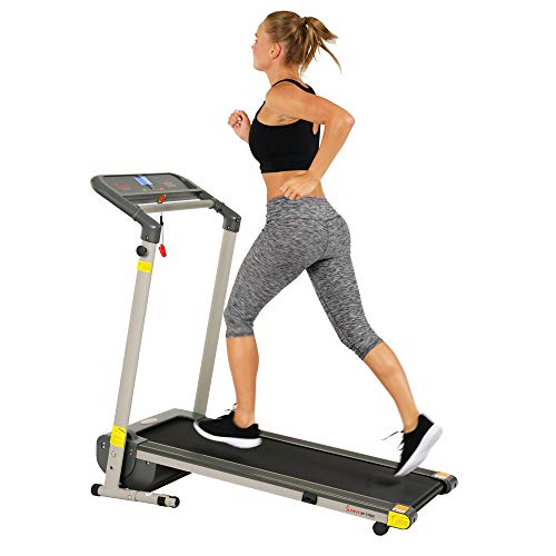 Sunny Health & Fitness Folding Compact Motorized Treadmill - LCD Display, Shock Absorption and 220 LB Max Weight - SF-T7632,Gray