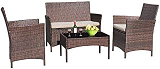 Greesum GS-4RCS8BG 4 Pieces Patio Outdoor Rattan Furniture Sets, Brown and Beige