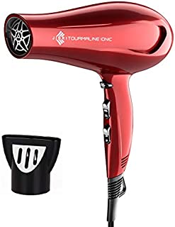 Jinri Hair Dryer Sterilization Professional Tourmaline, Negative Ionic Sterilization Blow Dryer with Concentrator, Lightweight Low Noise 1875W DC Motor Fast Dry Hair Blow Dryers, Red Color (Black)