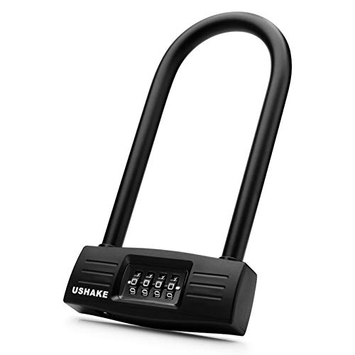 USHAKE Bicycles U Lock, Heavy Duty Bike Scooter Motorcycles Combination Lock Combo Gate Lock for Anti Theft (Black 10mm chackle)