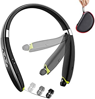 Bluetooth Headphones, BEARTWO Upgraded Foldable Wireless Neckband Headset with Retractable Earbuds, Noise Cancelling Stereo Earphones with Mic for Workout, Running, Driving (with Carry Case)