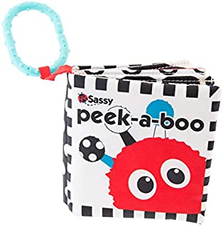 Sassy Peek-a-Boo Activity Book with Attachable Link for On-The-Go Travel | Black & White | for Ages Newborn and Up