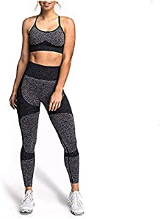 Hotexy Women's Workout Sets 2 Pieces Suits Color Block Yoga Leggings with Stretch Sports Bra Gym Clothes