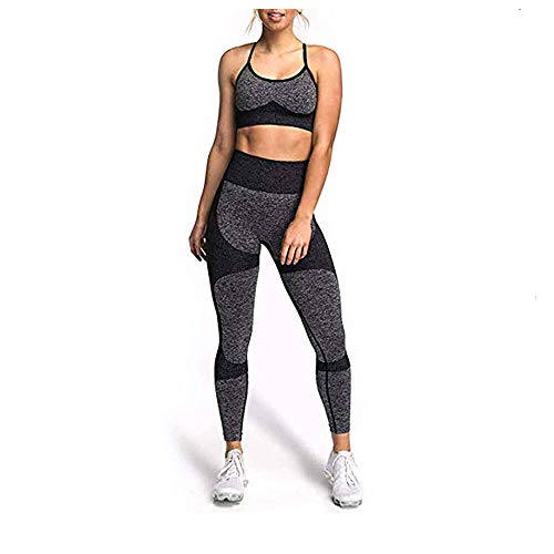 Hotexy Women's Workout Sets 2 Pieces Suits Color Block Yoga Leggings with Stretch Sports Bra Gym Clothes