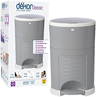 Dekor Classic Hands-Free Diaper Pail | Gray | Easiest to Use | Just Step  Drop  Done | Doesnt Absorb Odors | 20 Second Bag Change | Most Economical Refill System