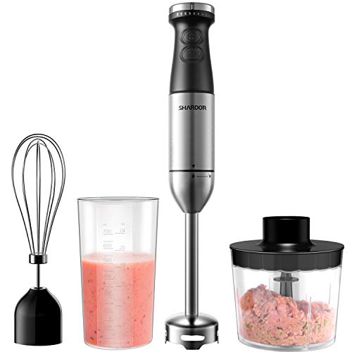 SHARDOR Immersion Hand Blender 9-Speed Stainless Steel Stick Blender With Food Chopper, Whisk, Mixing Beaker, Hand Blender Electric for Soups, Sauces, Smoothies, Infant Food, BPA-Free, Silver