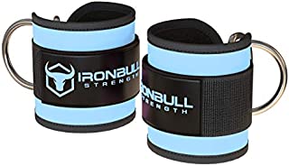 Iron Bull Strength Ankle Straps for Cable Machines (Pair) - Double D-Ring Attachment, Fully Adjustable, Breathable Comfort Neoprene - for Legs, Glutes, Abs and Hips Workouts - Fits Women & Men (Blue)