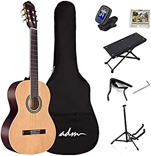 ADM Full Size Classical Nylon Strings Acoustic Guitar with Gig Bag, E-tuner, Footstool, Kids Student Beginner Kits, Nature