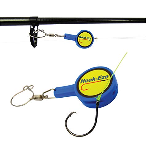 Hook-Eze Fishing Tool (Blue) Hook Tying & Safety Device + Line Cutter - Cover Hooks on 2 Poles & Travel Safely fully rigged. Multi function Fishing Device