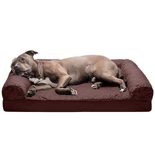 Furhaven Pet Dog Bed - Orthopedic Quilted Traditional Sofa-Style Living Room Couch Pet Bed with Removable Cover for Dogs and Cats, Coffee, Large