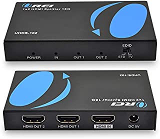 Orei UltraHD 4K @ 60 Hz 1 X 2 HDMI Splitter 1 in 2 Out 2 Port 2: 8-Bit - HDMI 2.0, HDCP 2.0, 18 Gbps, EDID, Duplicate / Mirror 4K Screens - UHDS-102