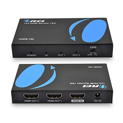 Orei UltraHD 4K @ 60 Hz 1 X 2 HDMI Splitter 1 in 2 Out 2 Port 2: 8-Bit - HDMI 2.0, HDCP 2.0, 18 Gbps, EDID, Duplicate / Mirror 4K Screens - UHDS-102