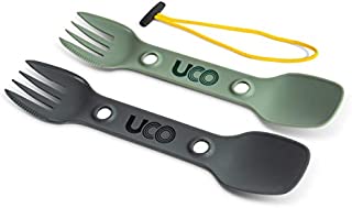 UCO Utility Spork 3-in-1 Combo Spoon-Fork-Knife Camping Utensil, 2-Pack, Green/Charcoal