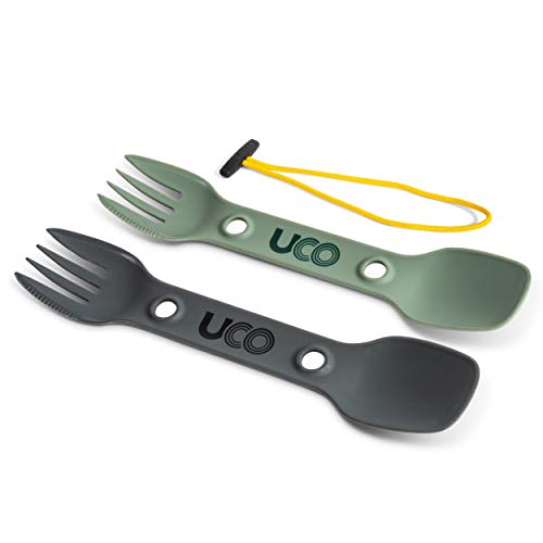 UCO Utility Spork 3-in-1 Combo Spoon-Fork-Knife Camping Utensil, 2-Pack, Green/Charcoal