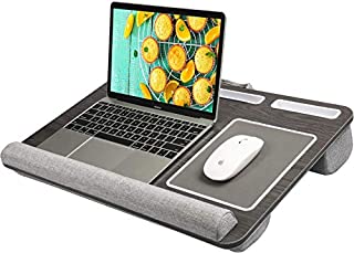 HUANUO Lap Desk - Fits up to 17 inches Laptop Desk, Built in Wrist Pad for Notebook, MacBook, Tablet, Lap Laptop Desk with Tablet, Pen & Phone Holder (Black Woodgrain, Big)