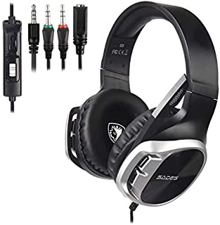 SADES R17 Gaming Headset for PS4 Controller,Xbox One,PC,Laptop,Mac,Tablet,Smartphone,Over Ear Noise-canceling Gaming Headphones with Mic for Nintendo Switch Games(Black&Silver)